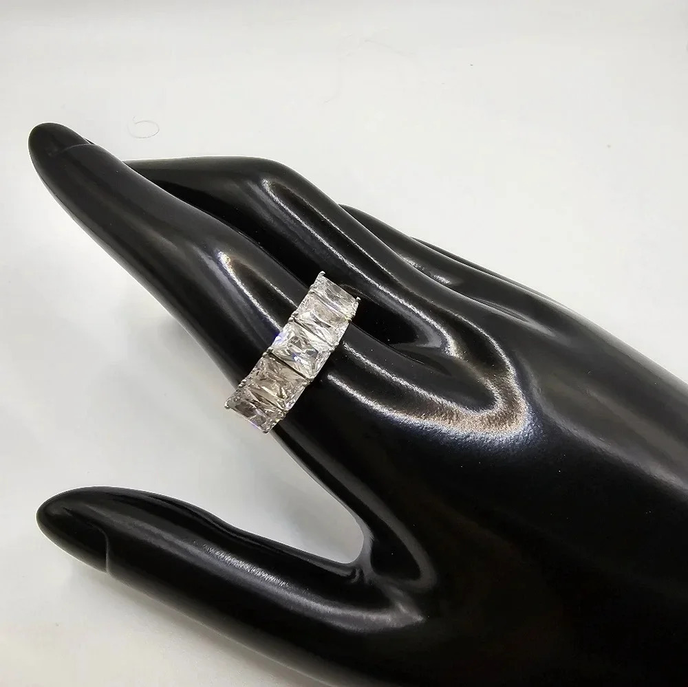 Sterling Silver Cubic Zirconia Wedding Band Emerald Cut sizes 10